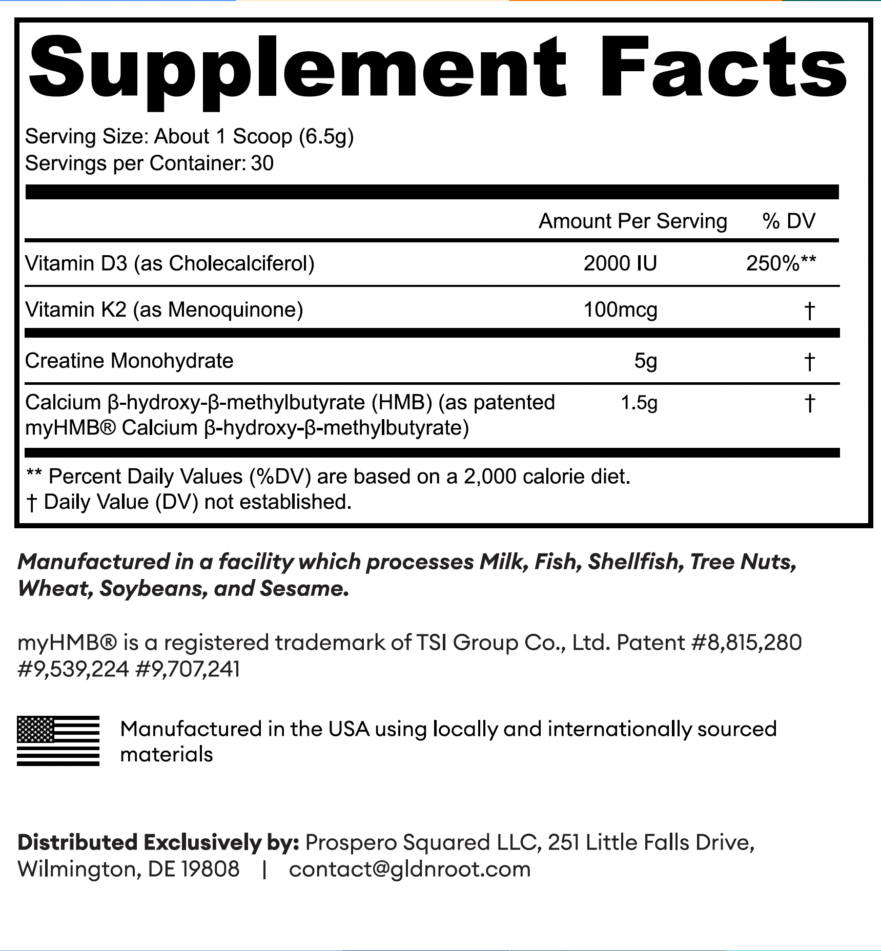 GLDN Creatine + HMB Supplement Facts